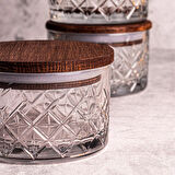 Snippy Milla 6'lı Ahşap Vakumlu Kapaklı Cam Kahvaltılık Çok Amaçlı Cam Çerezlik 230 ml