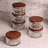 Snippy Milla 6'lı Ahşap Vakumlu Kapaklı Cam Kahvaltılık Çok Amaçlı Cam Çerezlik 230 ml