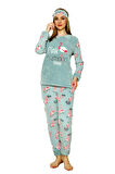 Kışlık Uzun Kollu Kadın Peluş Polar Pijama Takımı İpeksi Doku