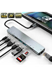 Usb Type-c Hub Dönüştürücü Çevirici Çoklayıcı Usb Hdmı Micro Sd 8 Girişli
