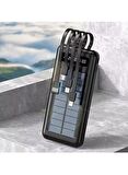 10000 Mah Powerbank Göstergeli Powerbank Solar Fenerli Güneş Enerjili Type C - Lightning - Micro USB - USB Kablolu Powerbank Taşınabilir Şarj Aleti Hızlı Şarj Aleti