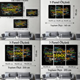 Siyah Zeminde İl İsimleri Tema Renkli Türkiye Haritası Dekoratif Kanvas Tablo, Duvar Dekoru 1005