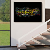 Siyah Zeminde İl İsimleri Tema Renkli Türkiye Haritası Dekoratif Kanvas Tablo, Duvar Dekoru 1005