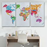 İngilizce Ülke İsimli Dünya Haritası Renkli Dekoratif Kanvas Tablo, Duvar Dekoru 1011