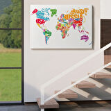 İngilizce Ülke İsimli Dünya Haritası Renkli Dekoratif Kanvas Tablo, Duvar Dekoru 1011