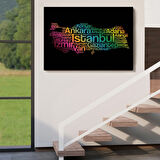 Siyah Zemin İller ve İlçeler Türkiye Haritası Renkli Dekoratif Kanvas Tablo, Duvar Dekoru 1016