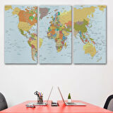 Beyaz Zemin İngilizce Detaylı Dünya Haritası Dekoratif Kanvas Tablo, Duvar Dekoru 1042