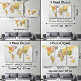 Beyaz Zemin İngilizce Detaylı Dünya Haritası Dekoratif Kanvas Tablo, Duvar Dekoru 1042