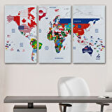 Bayrak Desenli Dünya Haritası İngilizce Dekoratif Kanvas Tablo, Duvar Dekoru 1043