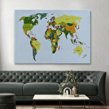 Yeşil Tonlar İngilizce Dünya Haritası Dekoratif Kanvas Tablo, Duvar Dekoru 1049
