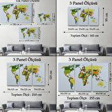 Yeşil Tonlar İngilizce Dünya Haritası Dekoratif Kanvas Tablo, Duvar Dekoru 1049