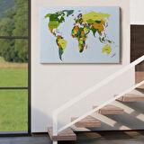 Yeşil Tonlar İngilizce Dünya Haritası Dekoratif Kanvas Tablo, Duvar Dekoru 1049