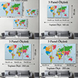 Beyaz Zemin İngilizce Dünya Haritası Renkli Dekoratif Kanvas Tablo, Duvar Dekoru 1050