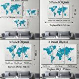 Mavi Tonlar İngilizce Dünya Haritası Dekoratif Kanvas Tablo, Duvar Dekoru 1052