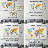Beyaz Zemin İngilizce Dünya Haritası Renkli Dekoratif Kanvas Tablo, Duvar Dekoru 1055
