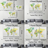 Beyaz Zemin İngilizce Dünya Haritası Renkli Dekoratif Kanvas Tablo, Duvar Dekoru 1056