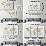 Soft Renkler İngilizce Dünya Haritası Renkli Dekoratif Kanvas Tablo, Duvar Dekoru 1064