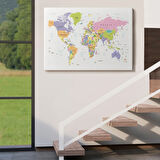 Soft Renkler İngilizce Dünya Haritası Renkli Dekoratif Kanvas Tablo, Duvar Dekoru 1064
