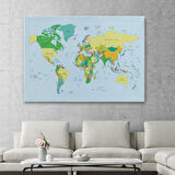 Soft Renkler İngilizce Dünya Haritası Renkli Dekoratif Kanvas Tablo, Duvar Dekoru 1065