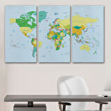 Soft Renkler İngilizce Dünya Haritası Renkli Dekoratif Kanvas Tablo, Duvar Dekoru 1065