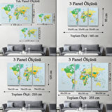 Soft Renkler İngilizce Dünya Haritası Renkli Dekoratif Kanvas Tablo, Duvar Dekoru 1065