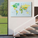 Soft Renkler İngilizce Dünya Haritası Renkli Dekoratif Kanvas Tablo, Duvar Dekoru 1065