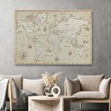 Eskitme Vintage İngilizce Dünya Haritası Fantastik Dekoratif Kanvas Tablo, Duvar Dekoru 1075