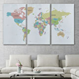 Soft Renkler İngilizce Dünya Haritası Renkli Dekoratif Kanvas Tablo, Duvar Dekoru 1077