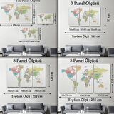 Soft Renkler İngilizce Dünya Haritası Renkli Dekoratif Kanvas Tablo, Duvar Dekoru 1077
