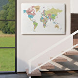 Soft Renkler İngilizce Dünya Haritası Renkli Dekoratif Kanvas Tablo, Duvar Dekoru 1077