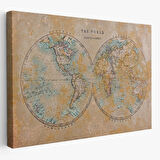 Eskitme Dünya Haritası Vintage İngilizce Fantastik Dekoratif Kanvas Tablo, Duvar Dekoru 1092