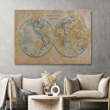 Eskitme Dünya Haritası Vintage İngilizce Fantastik Dekoratif Kanvas Tablo, Duvar Dekoru 1092