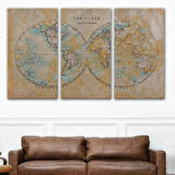 Eskitme Dünya Haritası Vintage İngilizce Fantastik Dekoratif Kanvas Tablo, Duvar Dekoru 1092