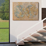 Eskitme Dünya Haritası Vintage İngilizce Fantastik Dekoratif Kanvas Tablo, Duvar Dekoru 1092