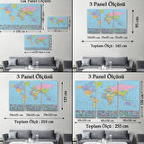 Mavi Zemin Bayraklı İngilizce Dünya Haritası Dekoratif Kanvas Tablo, Duvar Dekoru 1094