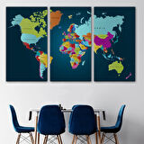Koyu Mavi Zemin İngilizce Dünya Haritası Dekoratif Kanvas Tablo, Duvar Dekoru 1098