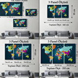 Koyu Mavi Zemin İngilizce Dünya Haritası Dekoratif Kanvas Tablo, Duvar Dekoru 1098