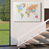 Estetik Renkli Dünya Haritası Dekoratif Kanvas Tablo, Duvar Dekoru 1100