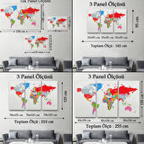 Beyaz Zemin Canlı Renkler İngilizce Dünya Haritası Dekoratif Kanvas Tablo, Duvar Dekoru 1102