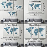 Mavi Ton İngilizce Dünya Haritası Detaylı Dekoratif Kanvas Tablo, Duvar Dekoru 1109