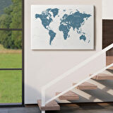 Mavi Ton İngilizce Dünya Haritası Detaylı Dekoratif Kanvas Tablo, Duvar Dekoru 1109