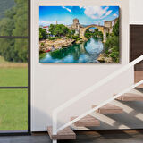 Tarihi Mostar Köprüsü Manzarası, Sanatsal Dekoratif Kanvas Tablo, Duvar Dekoru 1115