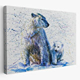 Kutup Ayısı ve Yavrusu, Hayvan Temalı Dekoratif Kanvas Tablo, Duvar Dekoru 1139