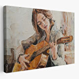 Gitar Çalan Kız, Modern Dekoratif Kanvas Tablo, Duvar Dekoru 1241