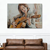 Gitar Çalan Kız, Modern Dekoratif Kanvas Tablo, Duvar Dekoru 1241