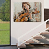 Gitar Çalan Kız, Modern Dekoratif Kanvas Tablo, Duvar Dekoru 1241