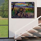 Yavru Fil ve Anne Fil, Modern Dekoratif Kanvas Tablo, Duvar Dekoru 1242