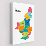 İl ve İlçeler Haritası Adana, Modern Dekoratif Kanvas Tablo, Duvar Dekoru 1248