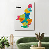 İl ve İlçeler Haritası Adana, Modern Dekoratif Kanvas Tablo, Duvar Dekoru 1248