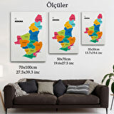 İl ve İlçeler Haritası Adana, Modern Dekoratif Kanvas Tablo, Duvar Dekoru 1248